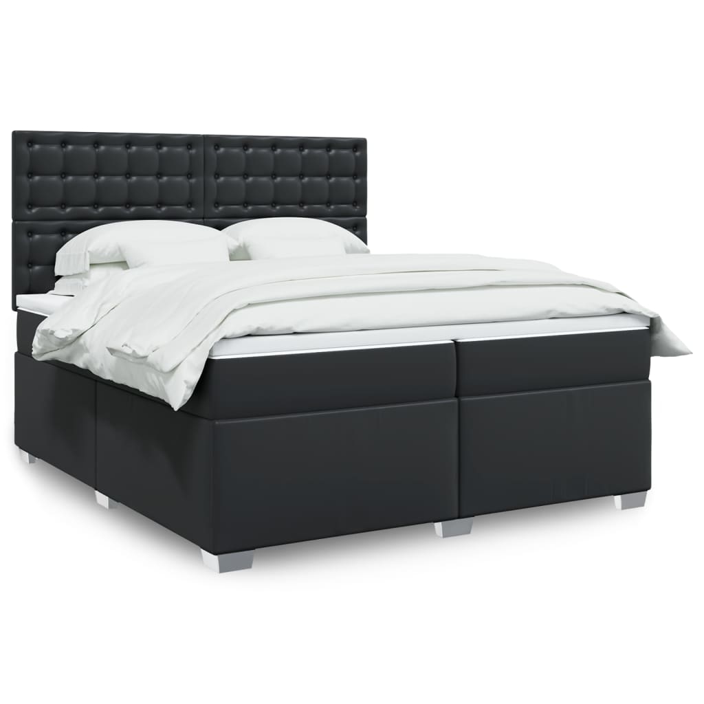 vidaXL Pat box spring cu saltea, negru, 200x200 cm, piele ecologică