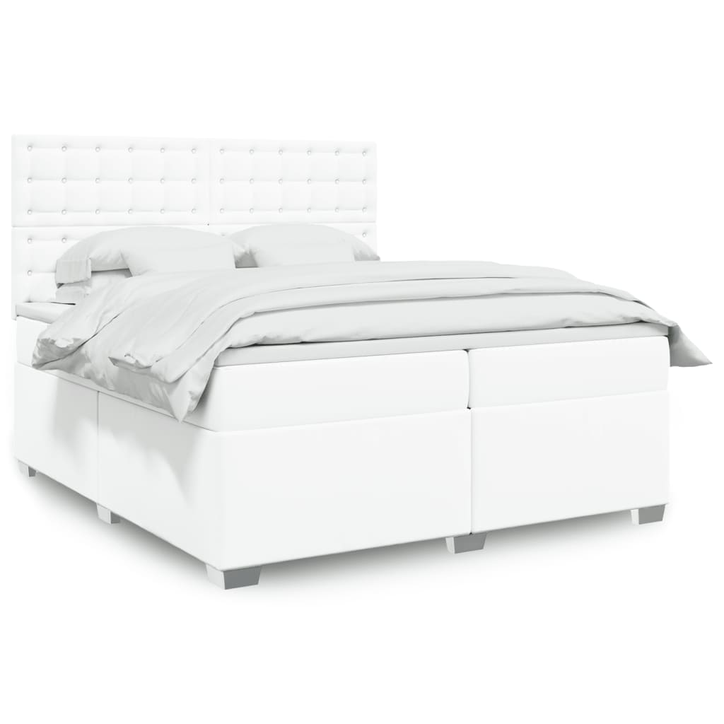 Boxspringbett mit Matratze Weiß 200×200 cm Kunstleder