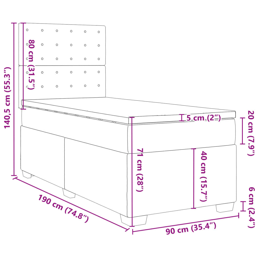 Box spring postel s matrací černá Single umělá kůže - obrázek 18