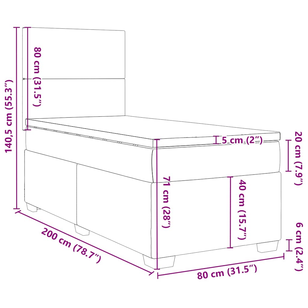 Box spring postel s matrací tmavě zelená 80 x 200 cm samet - obrázek 19