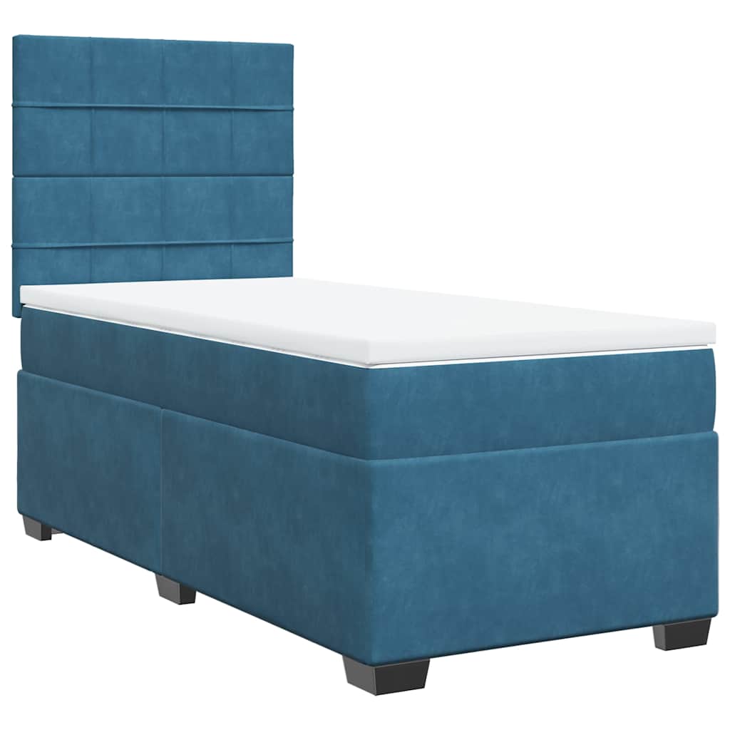 vidaXL Pat continental cu saltea, albastru, 80x200 cm, catifea