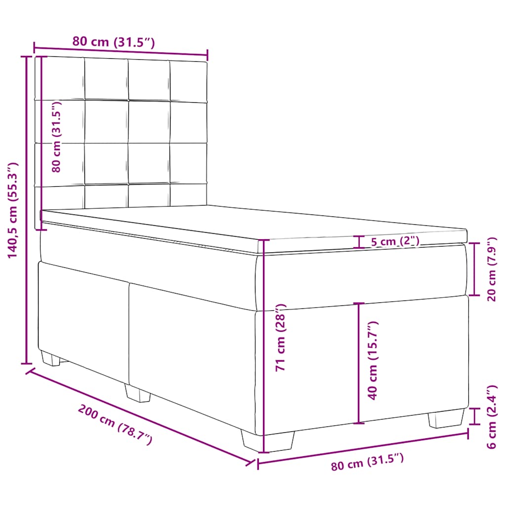 Box spring postel s matrací modrá 80 x 200 cm samet - obrázek 19