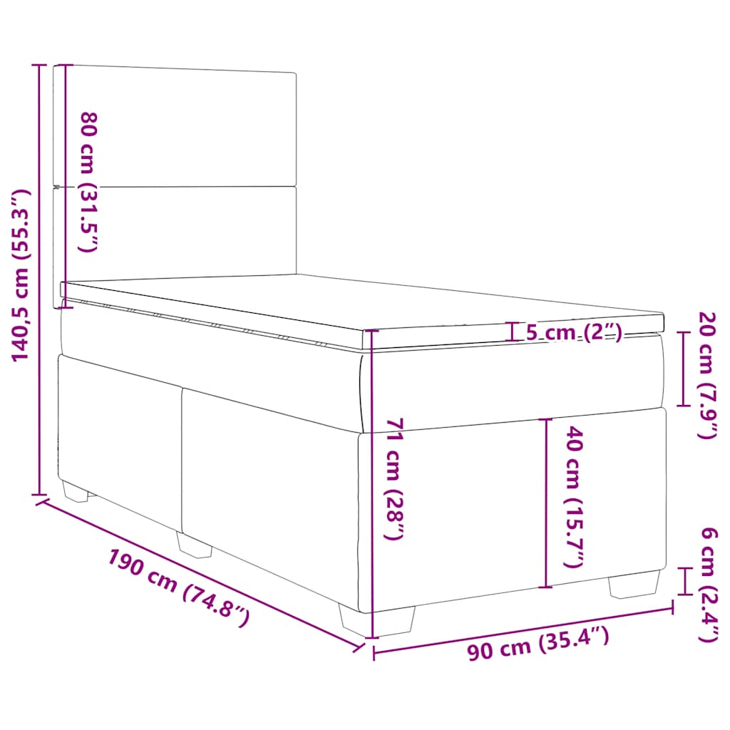 Box spring postel s matrací tmavě šedá 90x190 cm samet - obrázek 19