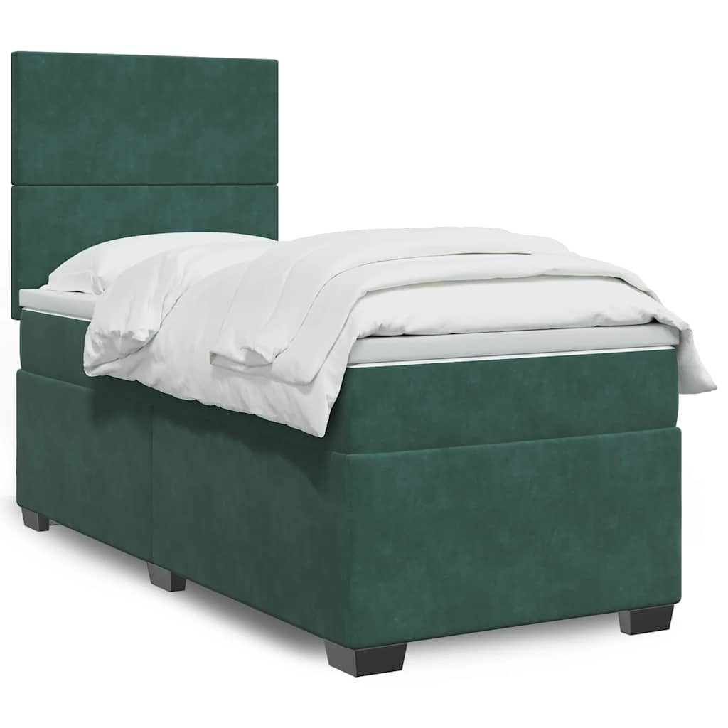 vidaXL Pat box spring cu saltea, verde închis, 90x190 cm, catifea