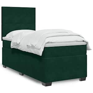 Box spring postel s matrací tmavě zelená 90x190 cm samet - obrázek 1
