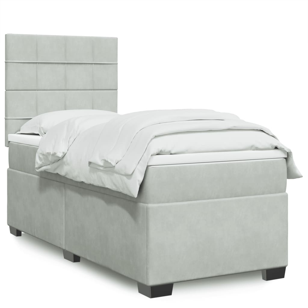 Boxspringbett mit Matratze Hellgrau 90×190 cm Samt