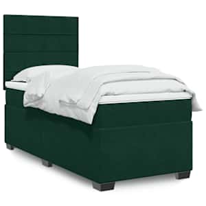 Box spring postel s matrací tmavě zelená 90x190 cm samet - obrázek 1