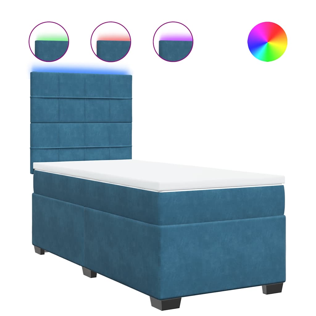 vidaXL Box spring postel s matrací modrá 90 x 190 cm samet