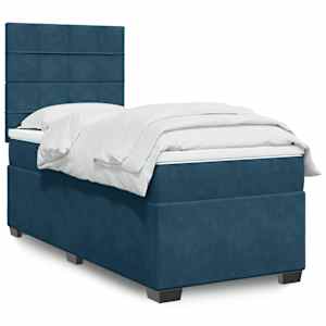 Box spring postel s matrací modrá 90 x 190 cm samet - obrázek 1