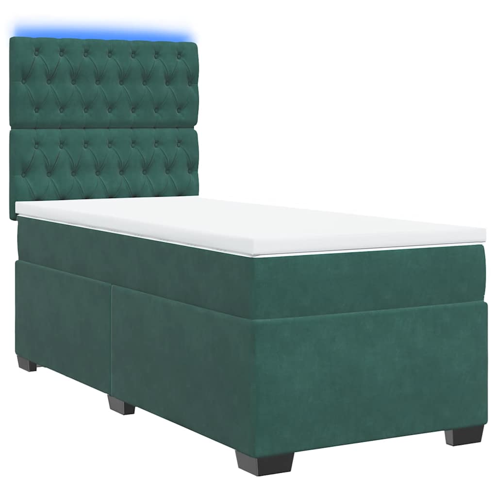 vidaXL Boxspring met matras fluweel donkergroen 90x190 cm afbeelding