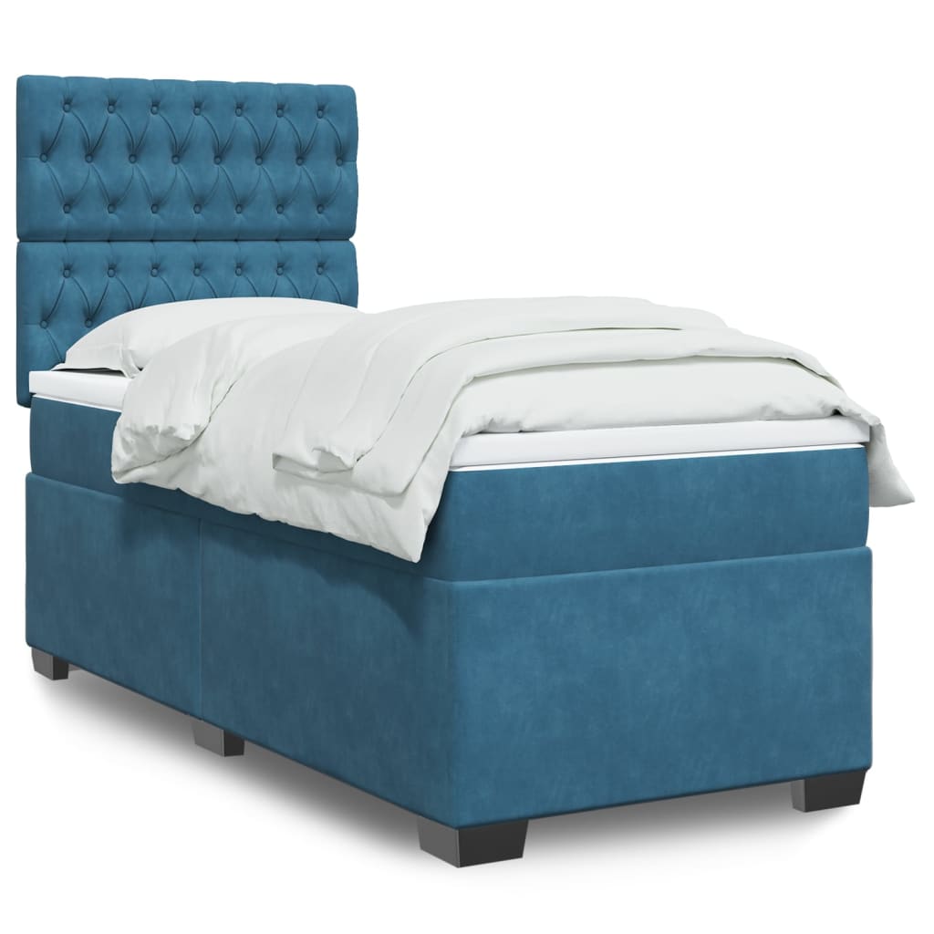 Boxspringbett mit Matratze Blau 90×190 cm Samt