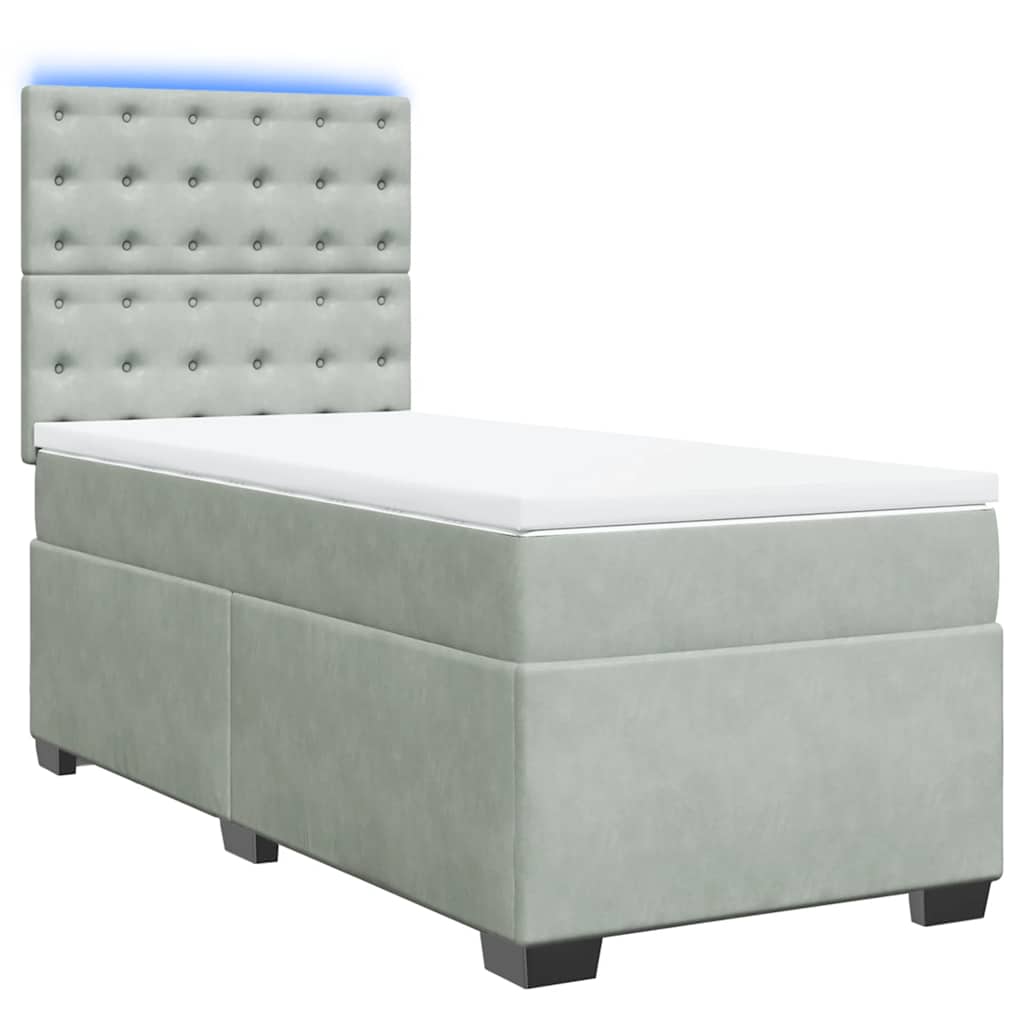 vidaXL Boxspring met matras fluweel lichtgrijs 90x190 cm afbeelding