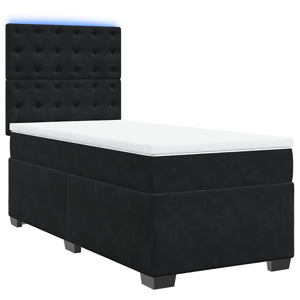 vidaXL Pat box spring cu saltea, negru, 90x190 cm, catifea
