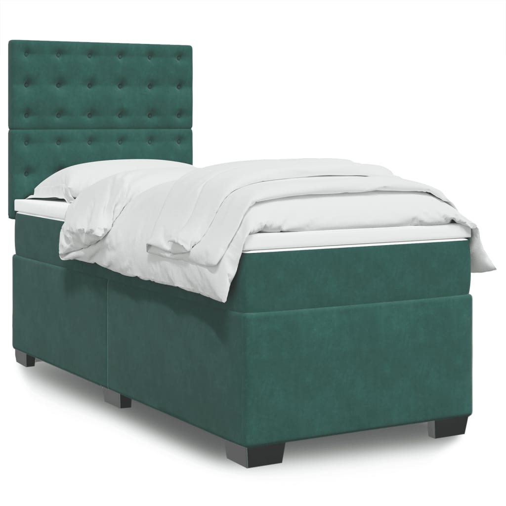 vidaXL Pat box spring cu saltea, verde închis, 90x190 cm, catifea