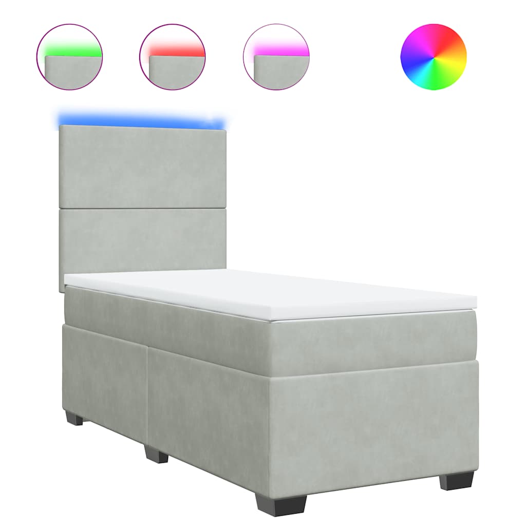 Thumbnail - vidaXL Boxspringbett mit Matratze Hellgrau 90x200 cm Samt
