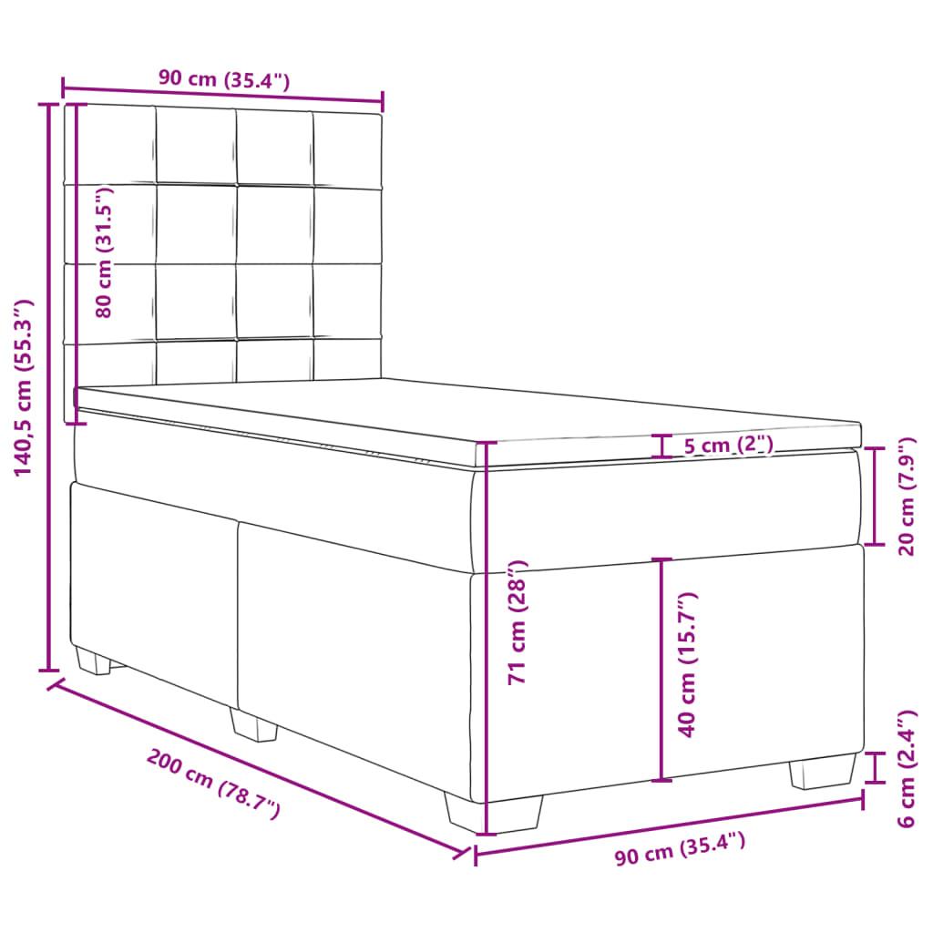 Box spring postel s matrací světle šedá 90x200 cm samet - obrázek 18