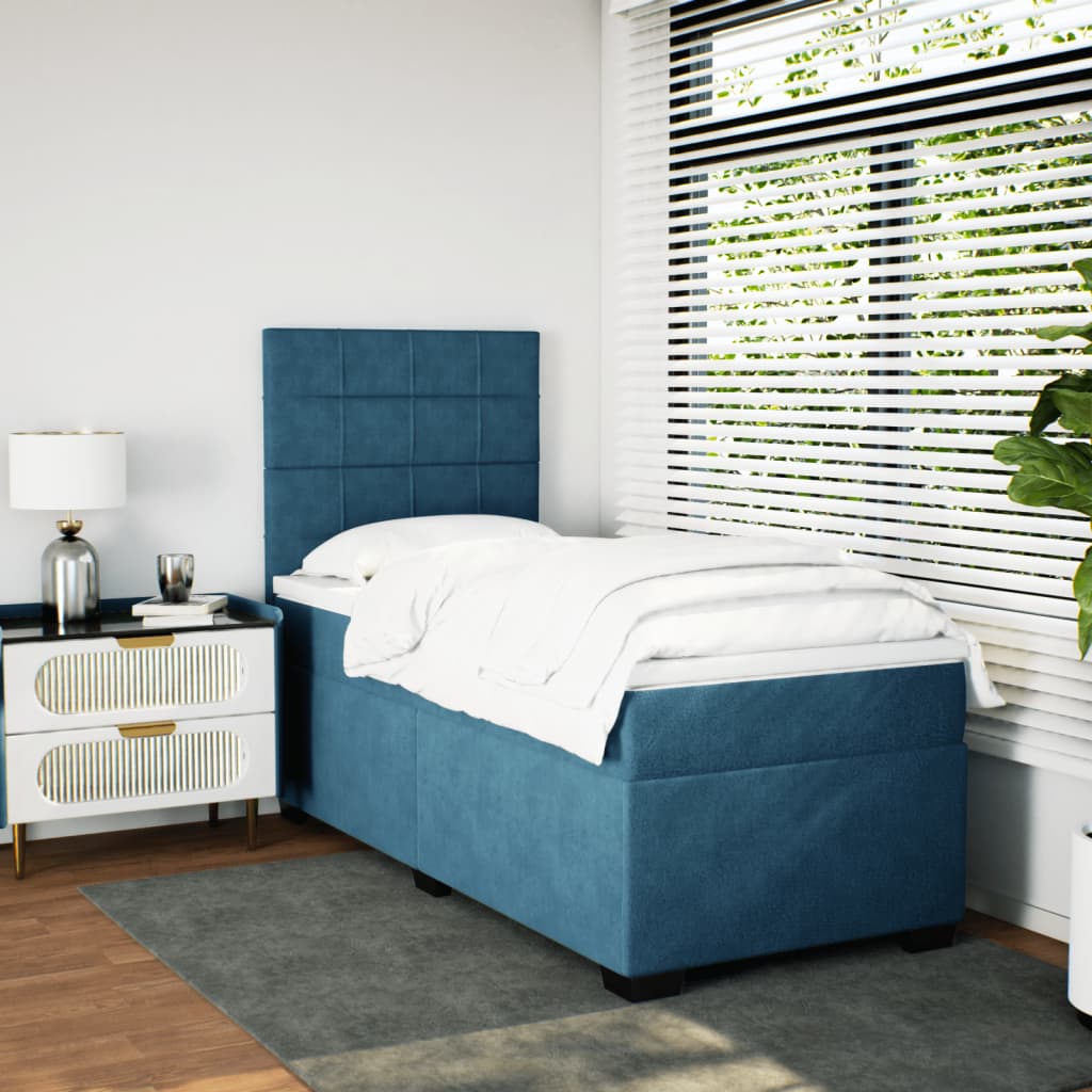 vidaXL Boxspring met matras fluweel blauw 90x200 cm afbeelding