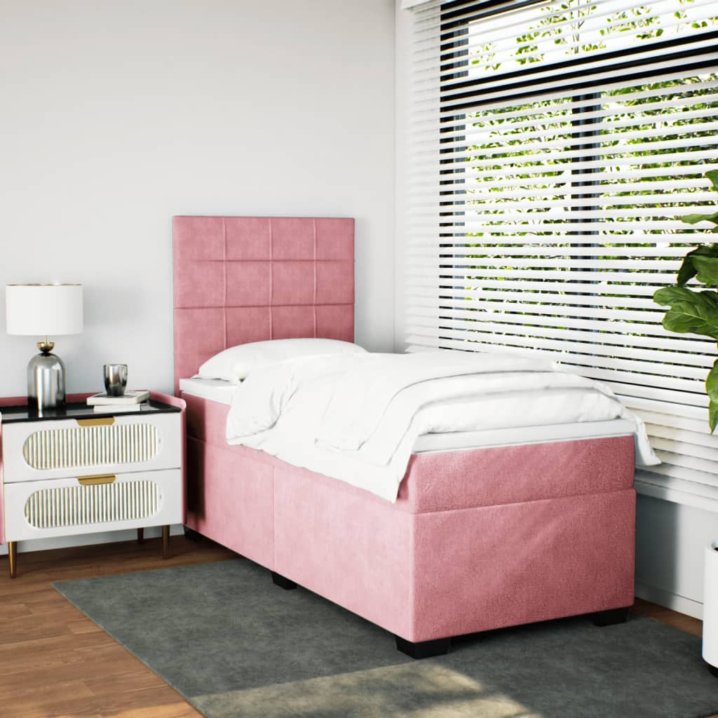 vidaXL Boxspring met matras fluweel roze 90x200 cm afbeelding