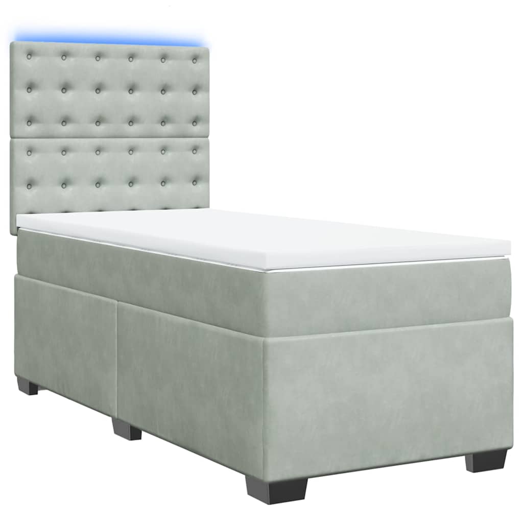 vidaXL Boxspring met matras fluweel lichtgrijs 90x200 cm afbeelding