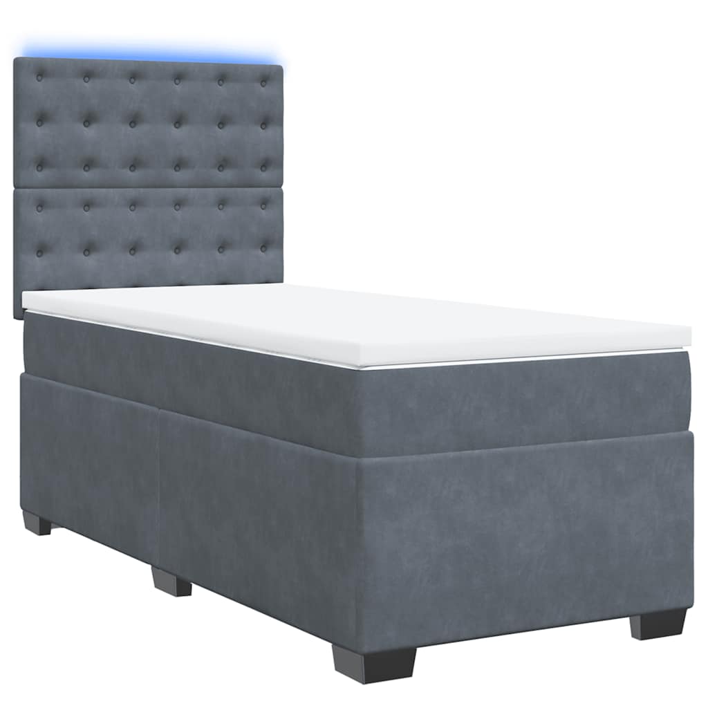 vidaXL Pat box spring cu saltea, gri închis, 90x200 cm, catifea