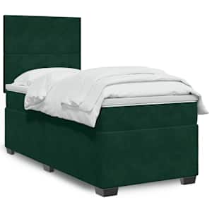 Box spring postel s matrací tmavě zelená 100x200 cm samet - obrázek 1