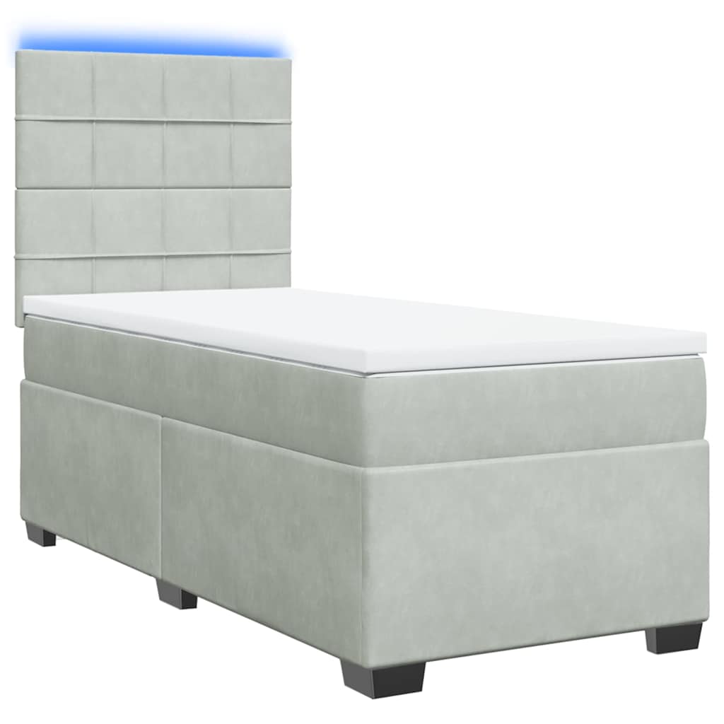 vidaXL Boxspring met matras fluweel lichtgrijs 100x200 cm afbeelding