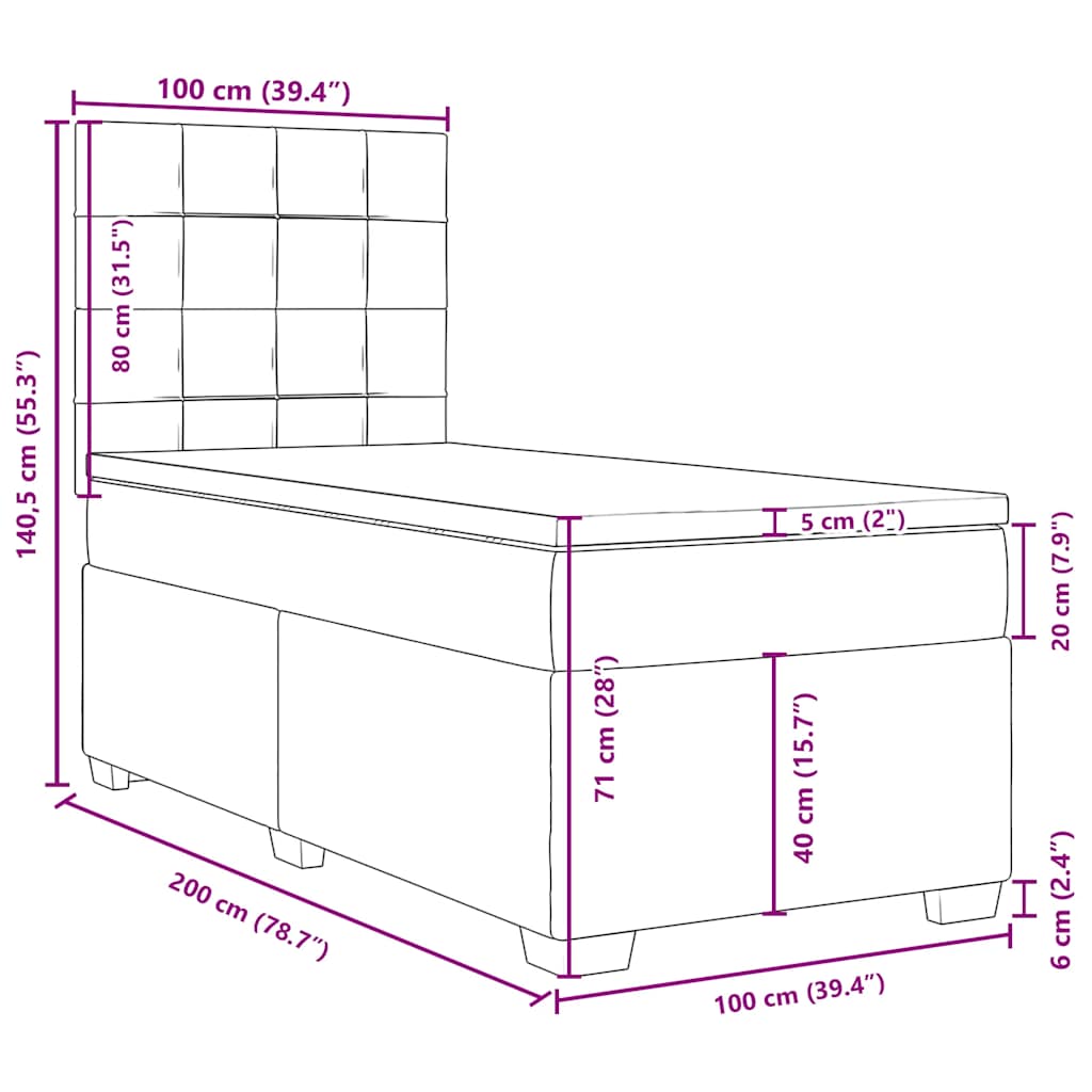 Box spring postel s matrací tmavě šedá 100x200 cm samet - obrázek 19