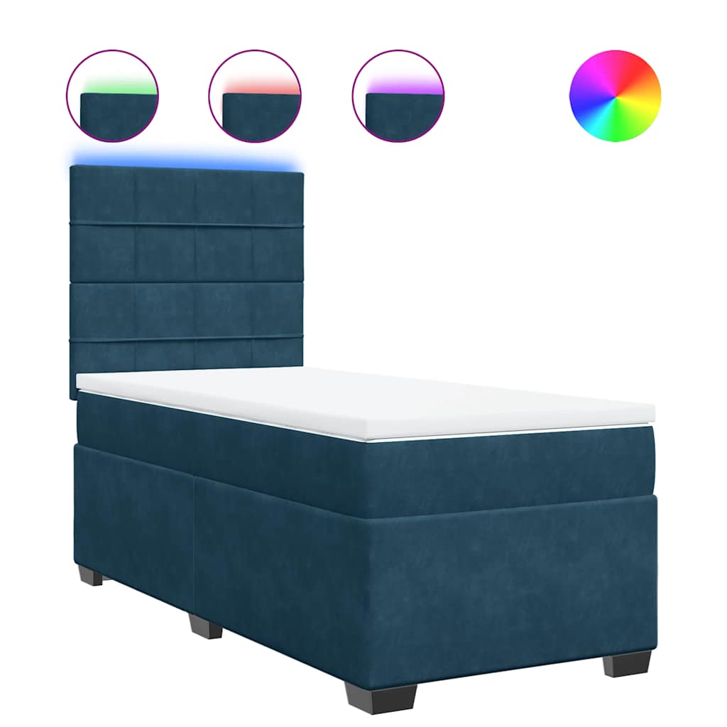 vidaXL Box spring postel s matrací modrá 100 x 200 cm samet