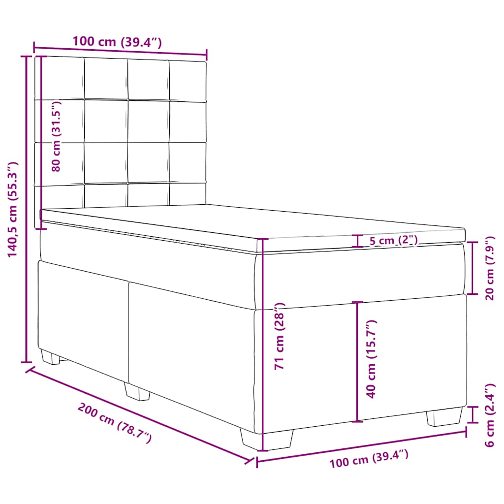 Box spring postel s matrací modrá 100 x 200 cm samet - obrázek 19
