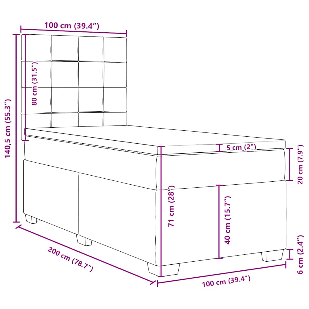 Box spring postel s matrací růžová 100x200 cm samet - obrázek 19