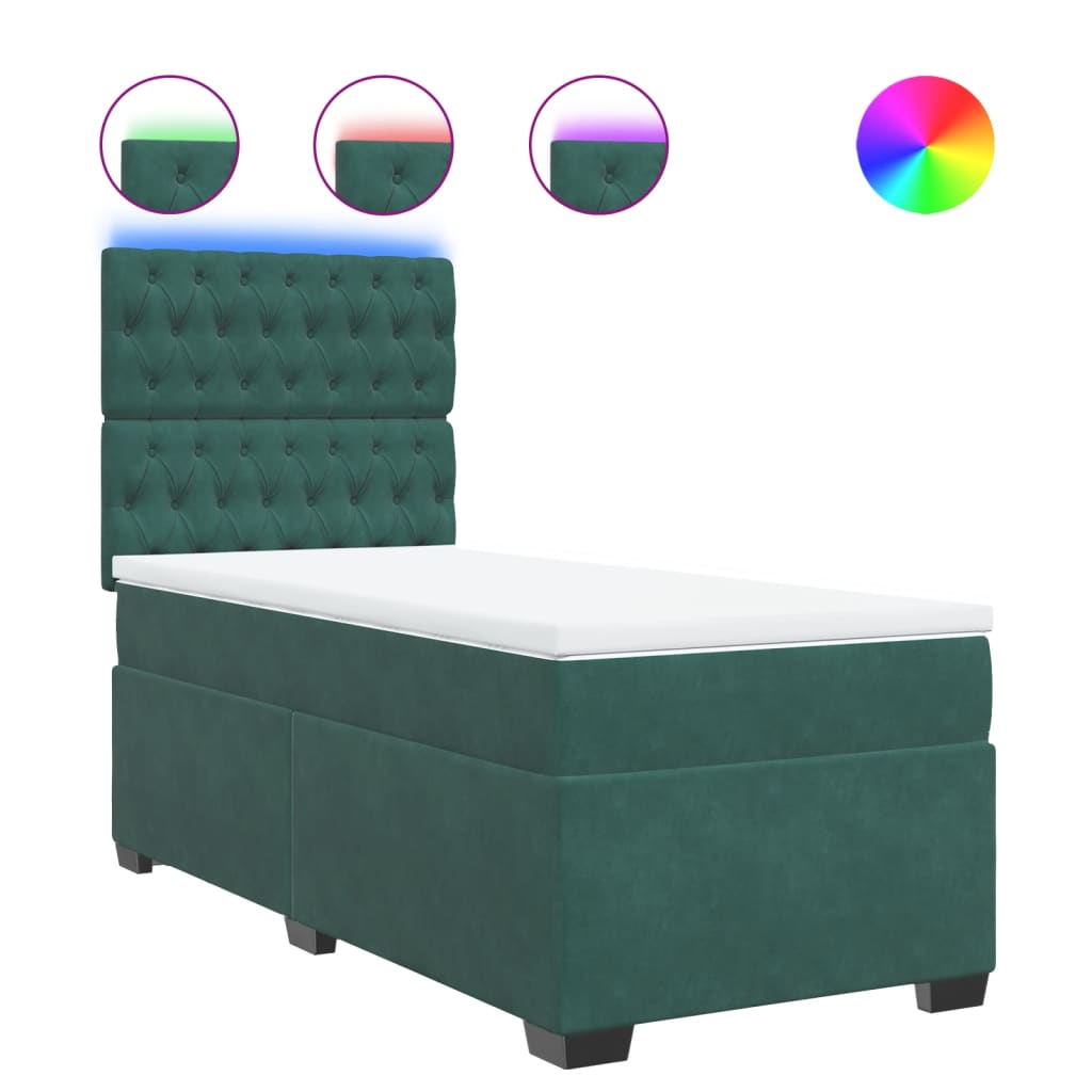 vidaXL Box spring postel s matrací tmavě zelená 100x200 cm samet