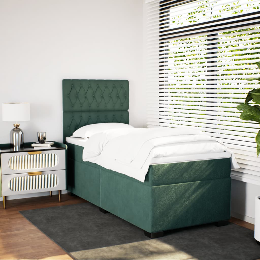 vidaXL Boxspring met matras fluweel donkergroen 100x200 cm afbeelding