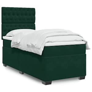Box spring postelja z vzmetnico temno zelena 100x200 cm žamet