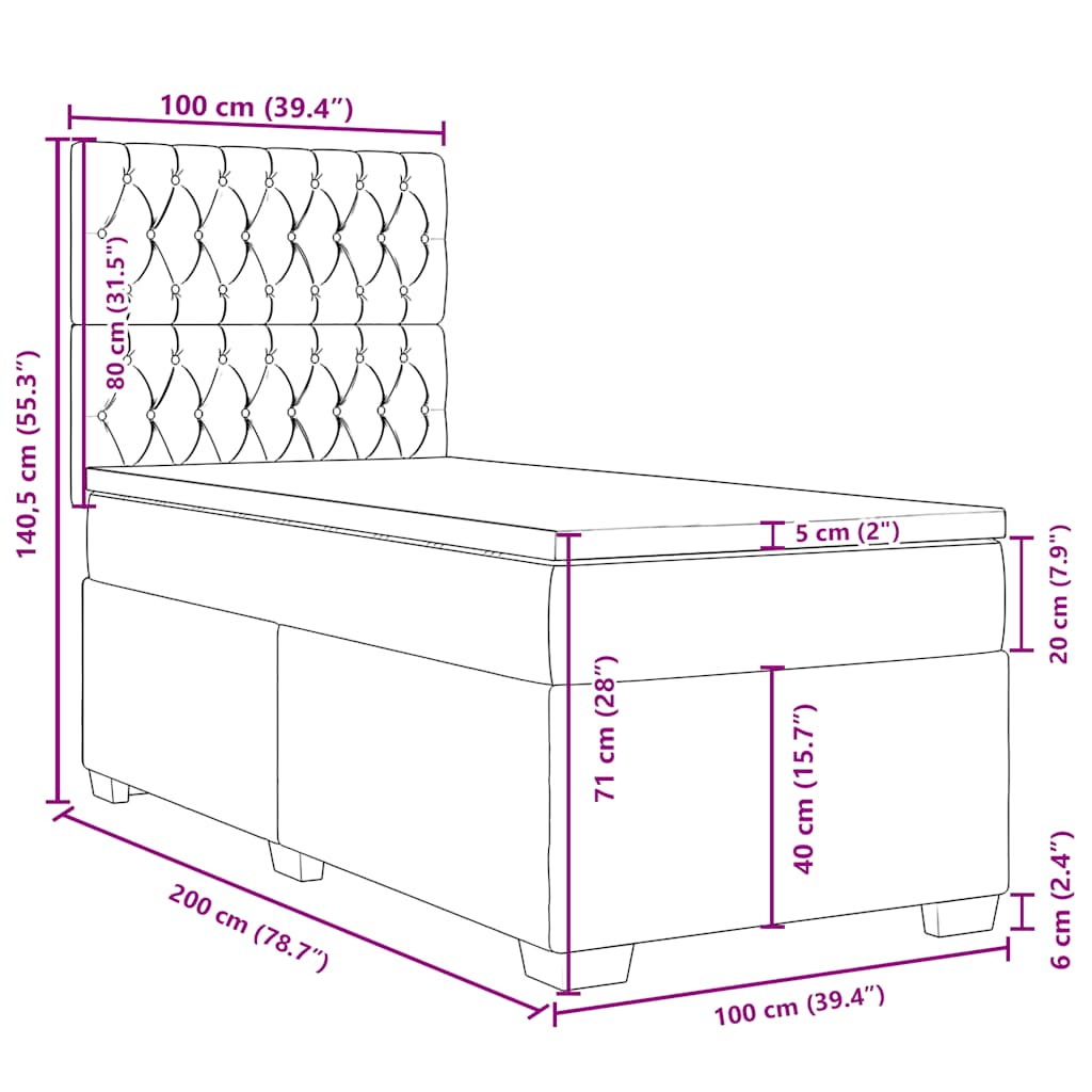 Box spring postel s matrací modrá 100 x 200 cm samet - obrázek 19