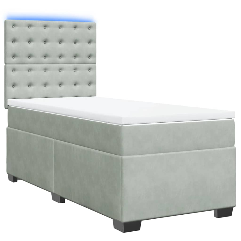 vidaXL Boxspring met matras fluweel lichtgrijs 100x200 cm afbeelding