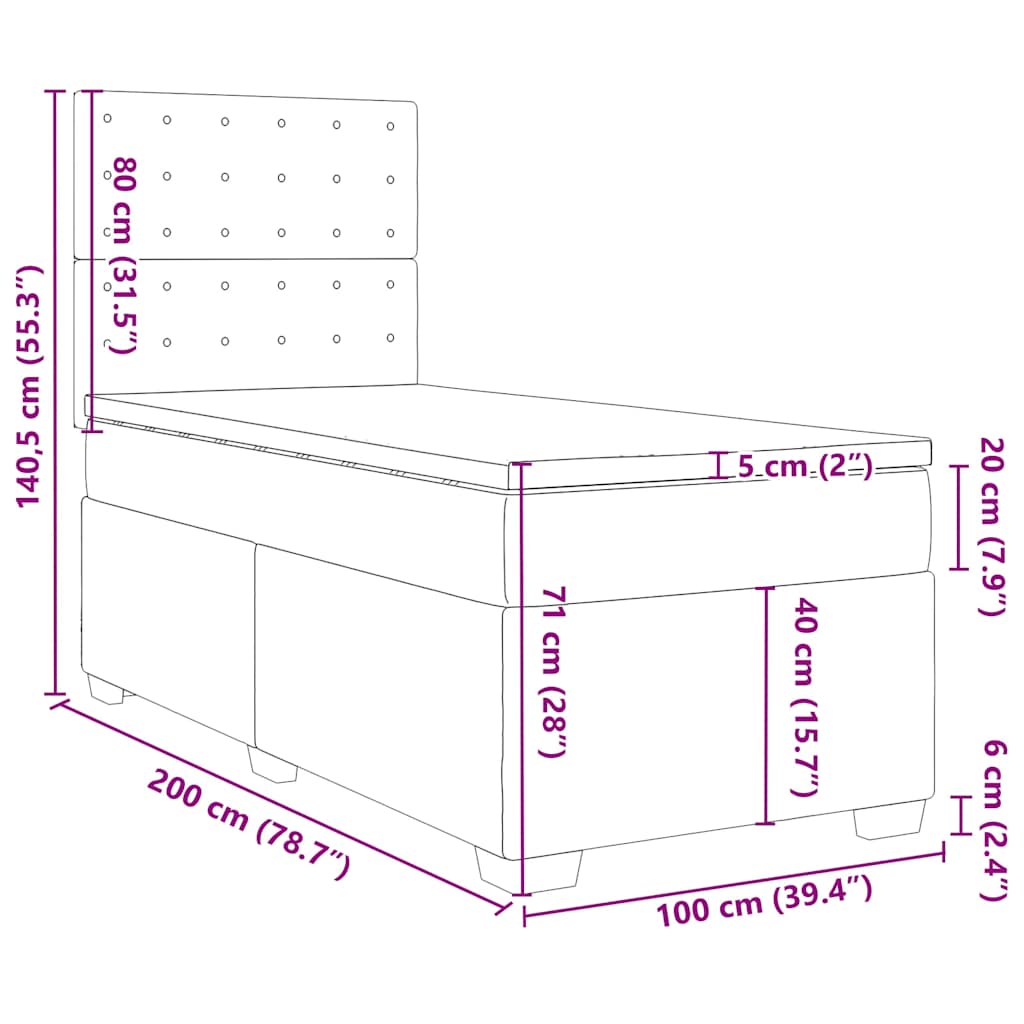 Box spring postel s matrací tmavě zelená 100x200 cm samet - obrázek 19