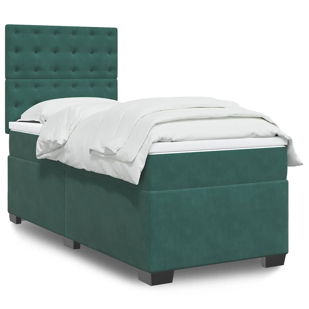 vidaXL Pat box spring cu saltea, verde închis, 100x200 cm, catifea