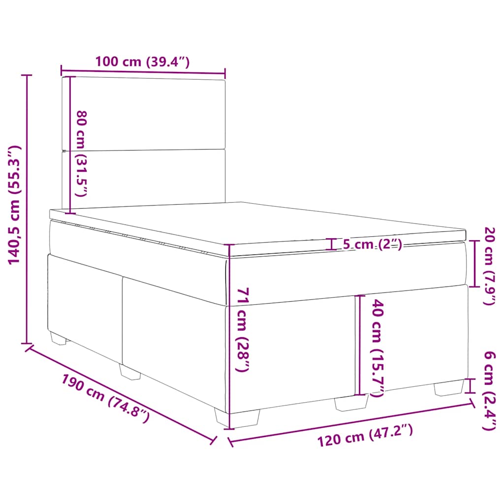 Box spring postel s matrací tmavě zelená 120x190 cm samet - obrázek 18