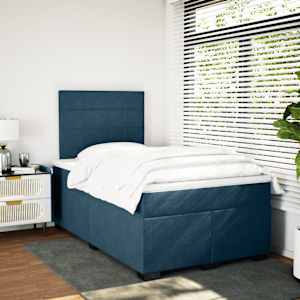 Box spring postel s matrací modrá 120 x 190 cm samet - obrázek 4