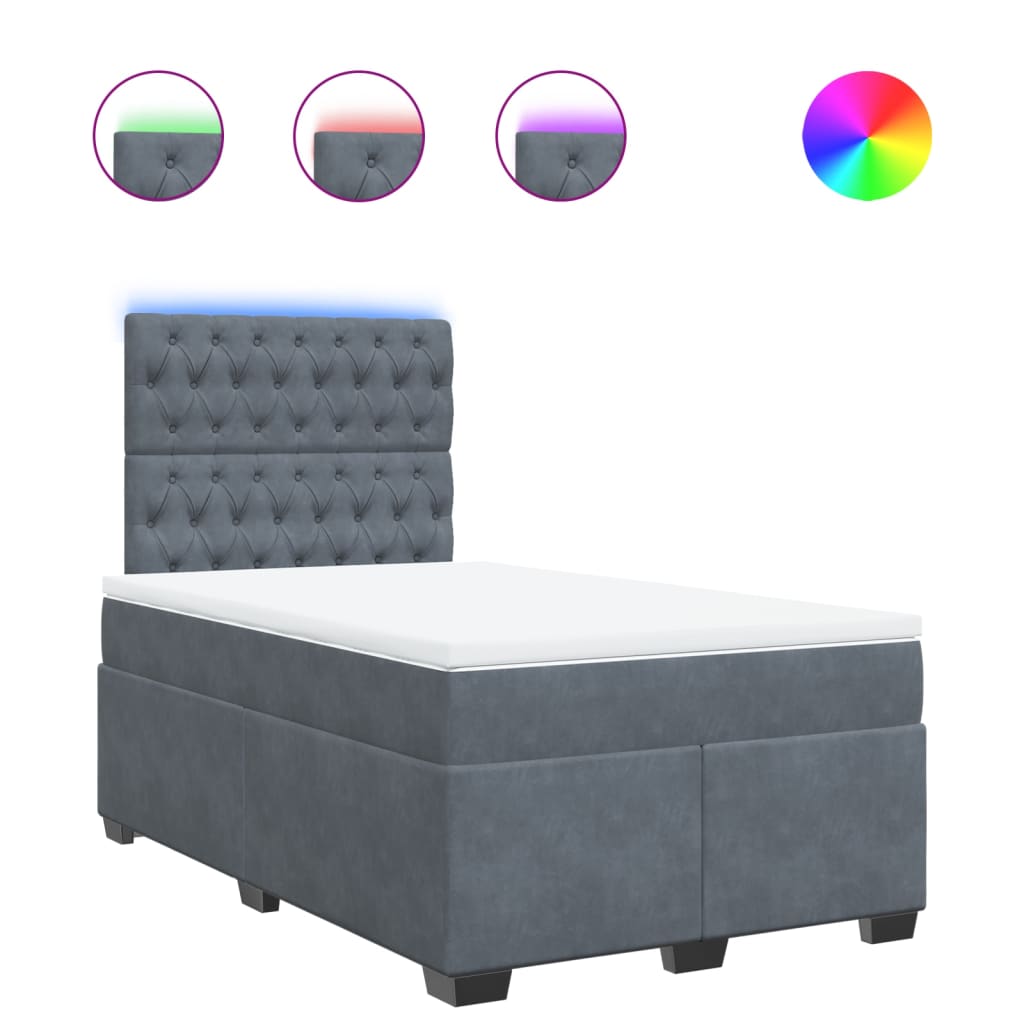 vidaXL Pat box spring cu saltea, gri închis, 120x190 cm, catifea