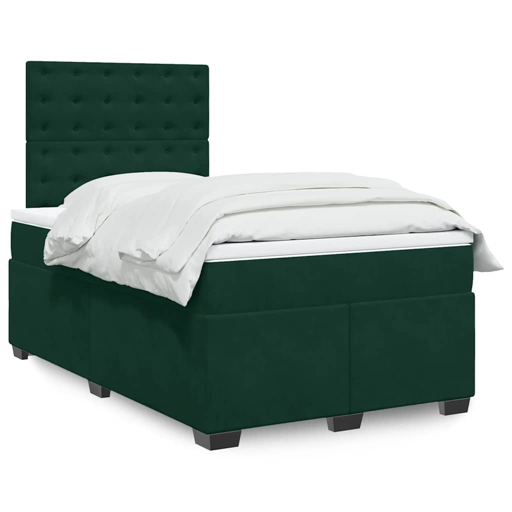 vidaXL Pat box spring cu saltea, verde închis, 120x190 cm, catifea