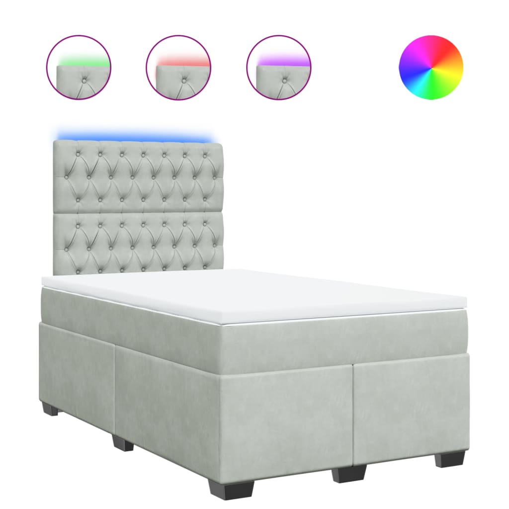 vidaXL Boxspring met matras fluweel lichtgrijs 120x200 cm grijs, foto 3