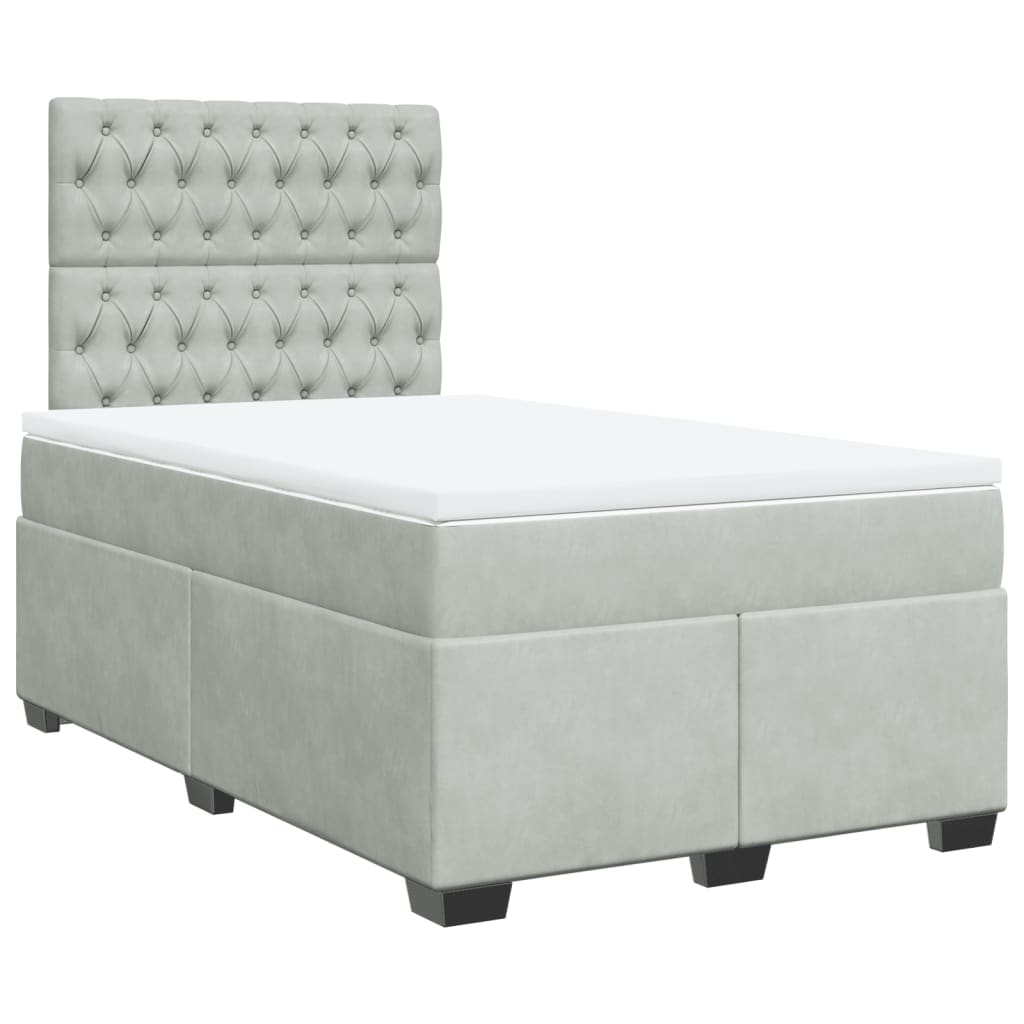 vidaXL Boxspring met matras fluweel lichtgrijs 120x200 cm afbeelding