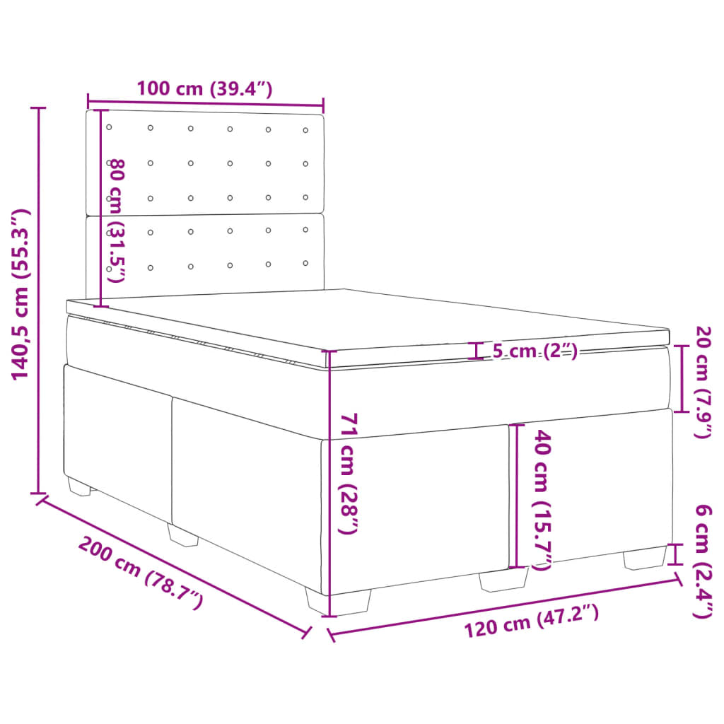 Box spring postel s matrací tmavě šedá 120 x 200 cm samet - obrázek 18