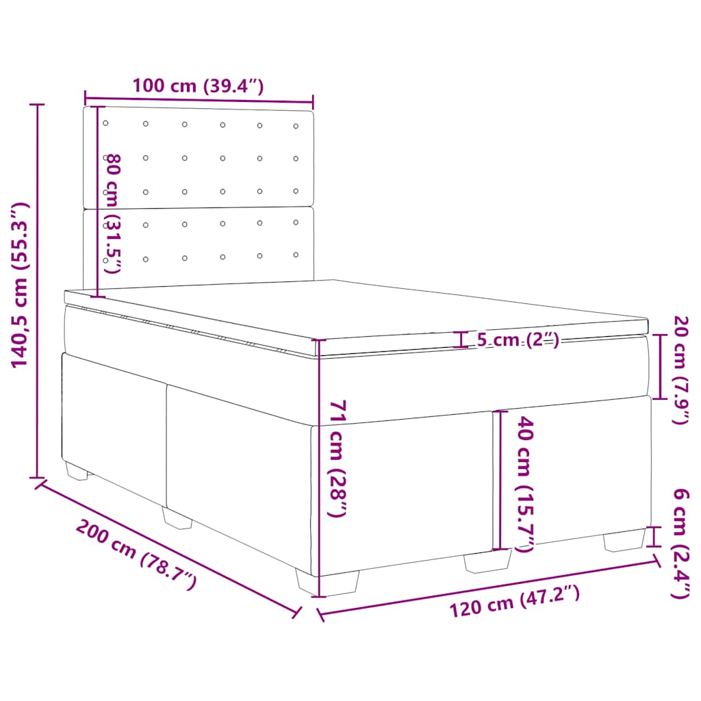 Box spring postel s matrací modrá 120 x 200 cm samet - obrázek 18