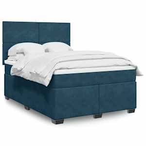 Box spring postel s matrací modrá 140 x 190 cm samet - obrázek 1
