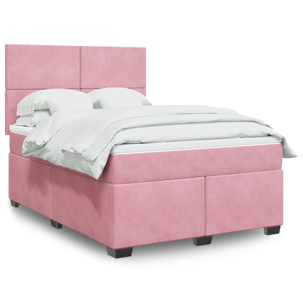 Boxspringbett mit Matratze Rosa 140×190 cm Samt