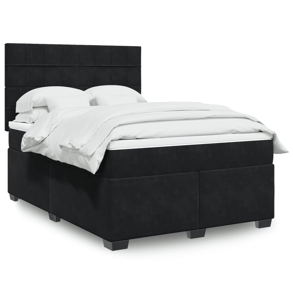 Boxspringbett mit Matratze Schwarz 140×190 cm Samt