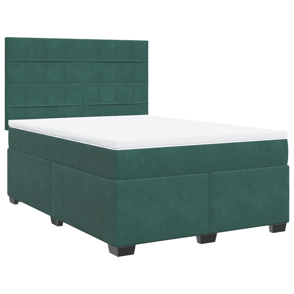 vidaXL Boxspring met matras fluweel donkergroen 140x190 cm afbeelding