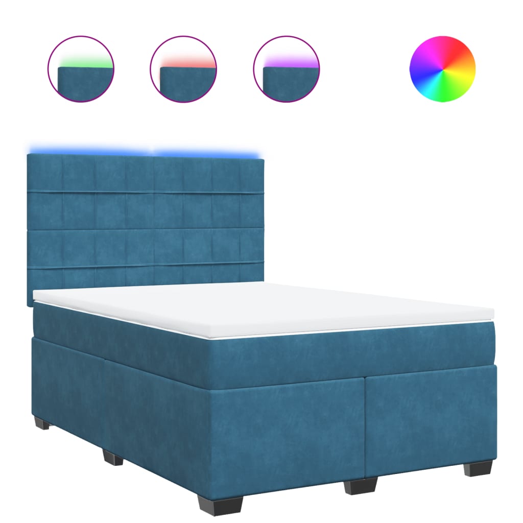 Thumbnail - vidaXL Boxspringbett mit Matratze Blau 140x190 cm Samt